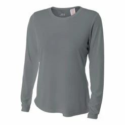 A4 Women’s Performance Long-Sleeve Crew Neck Shirt (Graphite)