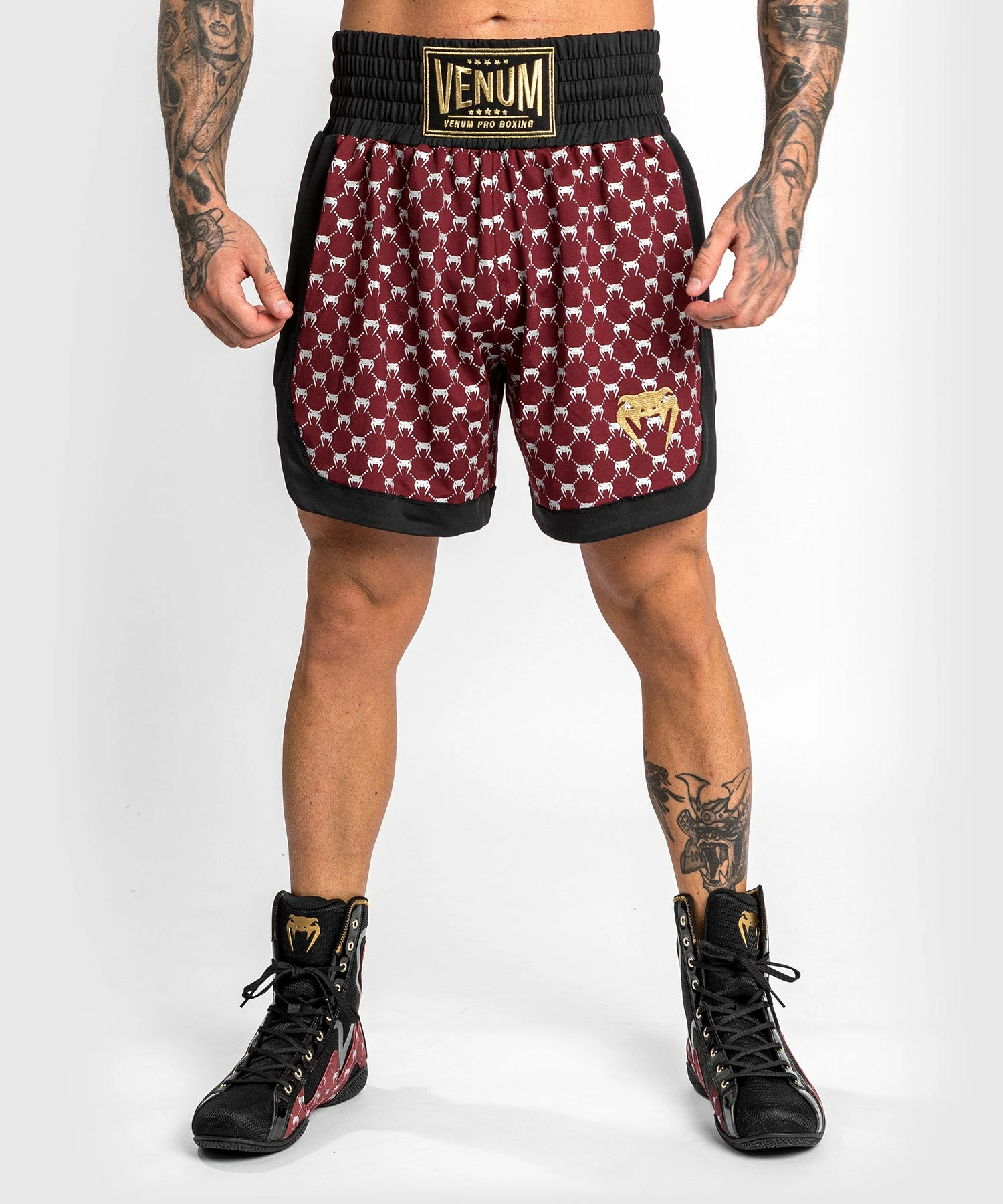 Venum Monogram Boxing Short - Black/Burgundy 4 Venum Monogram Boxing Short - Black/Burgundy - Bilde 2