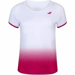 Babolat Girls Compete Cap Sleeve Tennis Top With Performance Polyester (White/Vivacious Red)