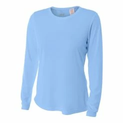 A4 Women’s Performance Long-Sleeve Crew Neck Shirt (Light Blue)