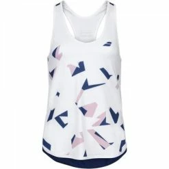 Babolat Girls Compete Tennis Tank Top W/Moisture-Wicking Performance Polyester (White/Estate Blue)