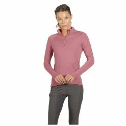 BloqUV Women’s Sun Protective Mock Zip Long Sleeve Athletic Top (Dusty Rose)