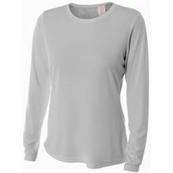 A4 Women’s Performance Long-Sleeve Crew Neck Shirt (Silver)