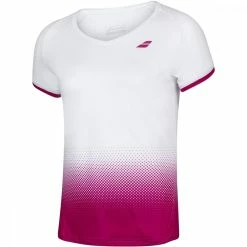 Babolat Women’s Compete Cap Sleeve Tennis Top W/ Fiber-Dry Polyester (White/Vivacious Red)